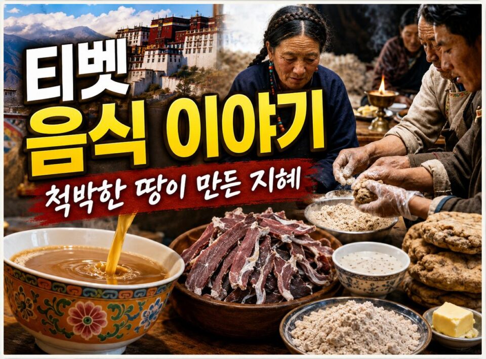 티벳 전통 음식을 담은 접시